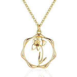 Gold Necklace for Women Layered Birth Flower Necklaces 18K Gold Plated Custom Bi
